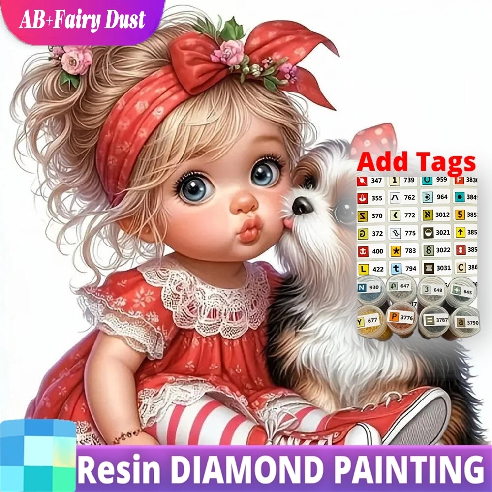 

Resin AB Fairy Dust New Arrival Diamond Mosaic Kid Full Square Round Painting Girl Portrait DIY Cartoon Embroidery Dog Handicraf