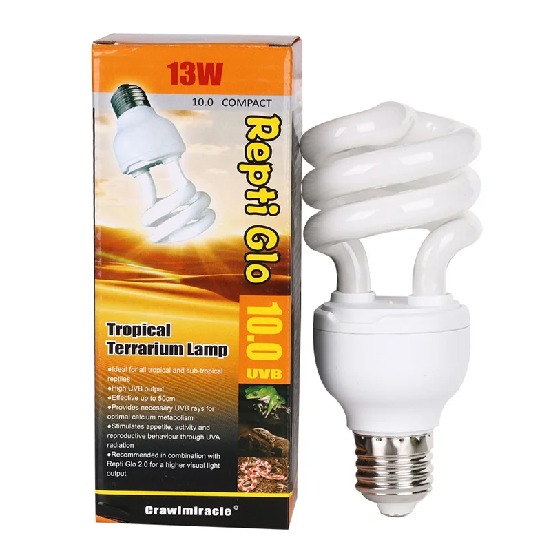 Bombilla de luz UV para reptiles, lámpara de brillo para terrario de Vivarium, tortuga, ES-E27, ahorro de energía, 13W, 5,0, 10,0, novedad