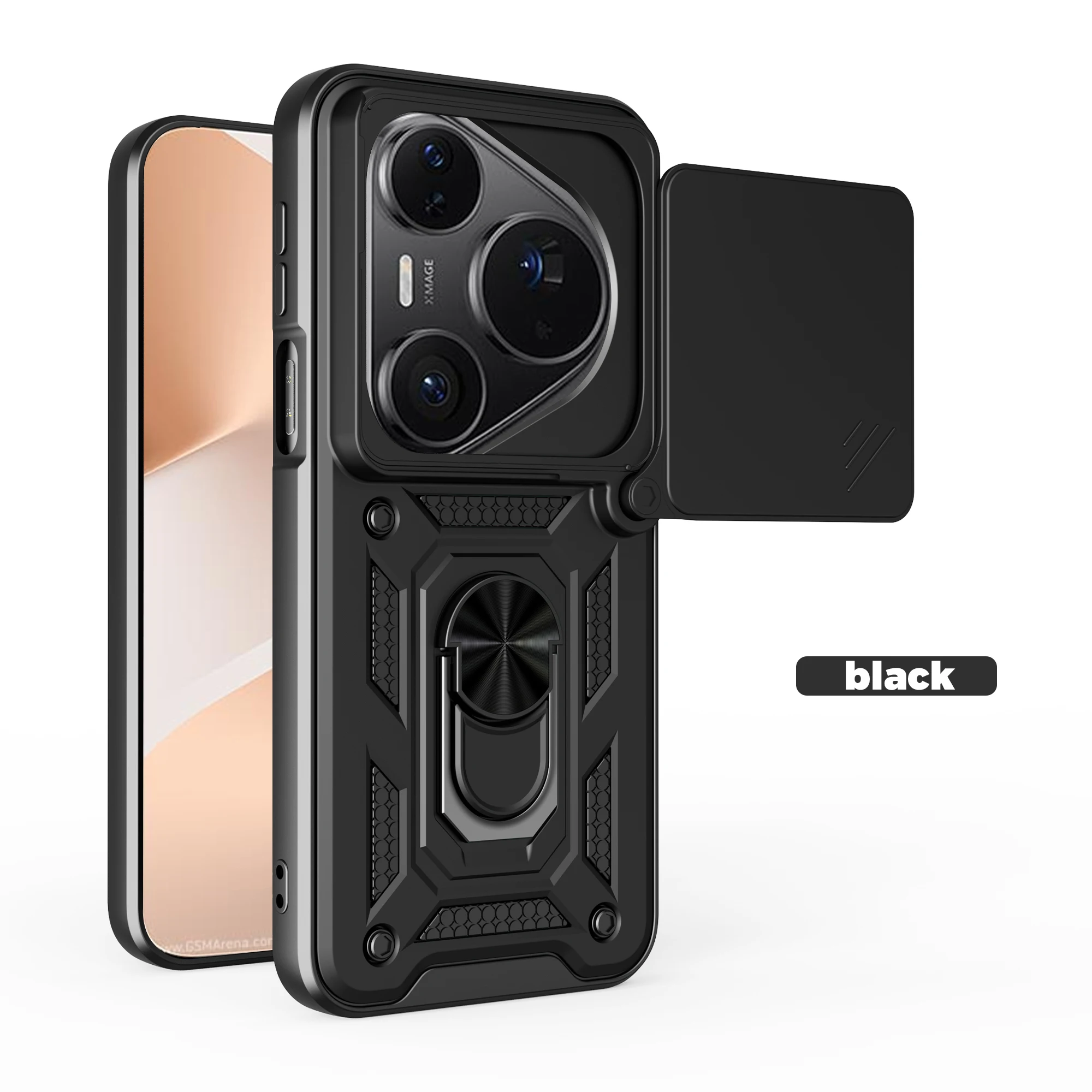 

For Huawei Pura 80 Ultra Phone Case Lens Protection Shockproof Armor Ring Holder Stand Back Cover for Huawei Pura 80 Pro Cases