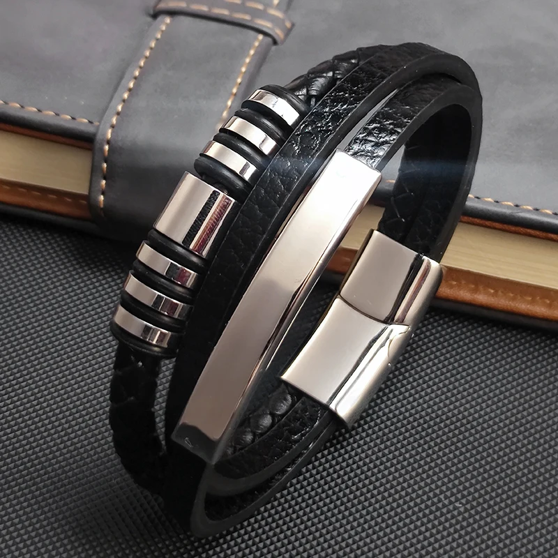 2022New MingAo Stainless Steel Beads Bracelet Fashion Men\'s Jewelry Classic Multilayer Leather Bracelet Homme Men Boyfriend Gift