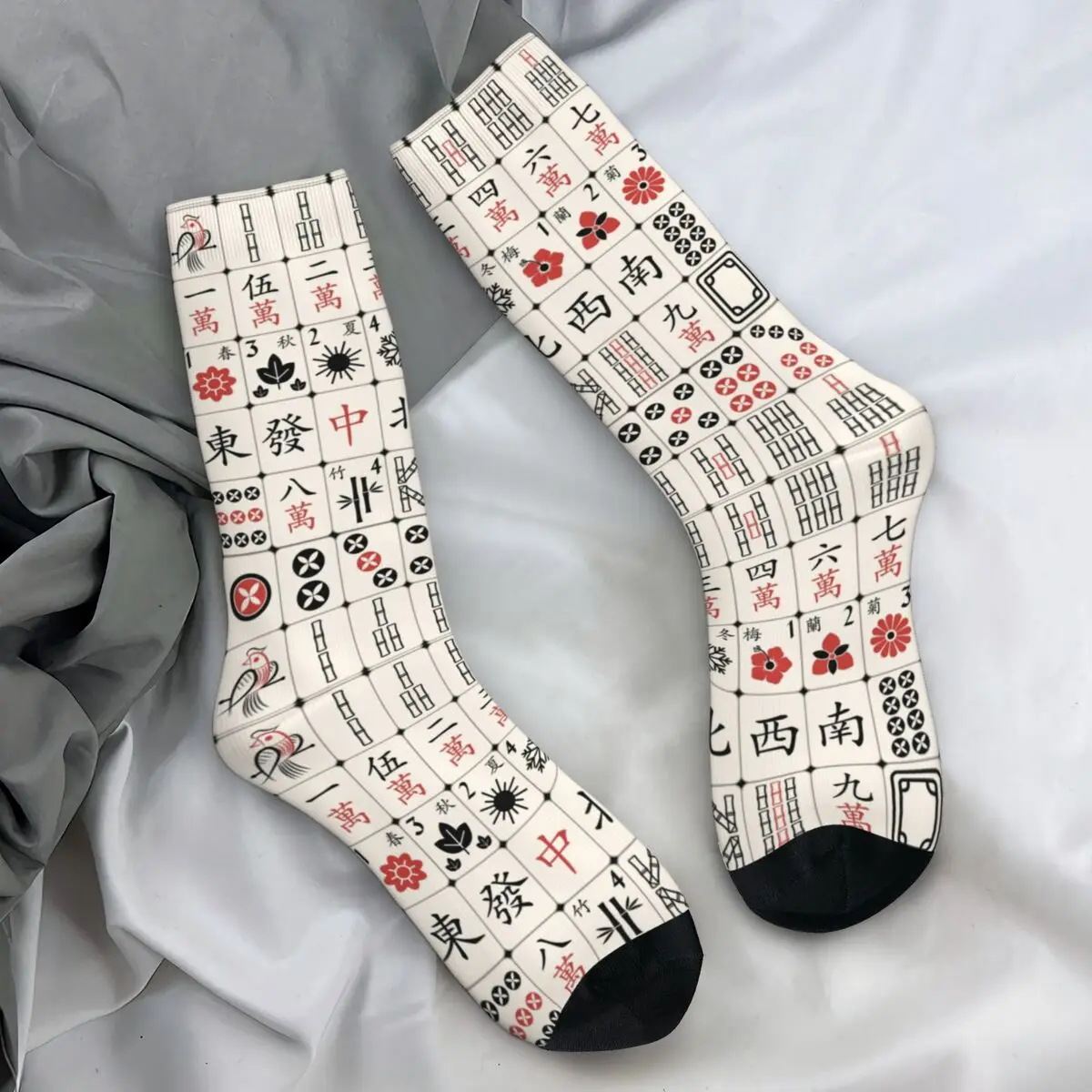 Mahjong Tile Pattern Socks Spring Fashon Stockings Elegant Men's Medium Soft Socks Pattern Outdoor Non Slip Socks