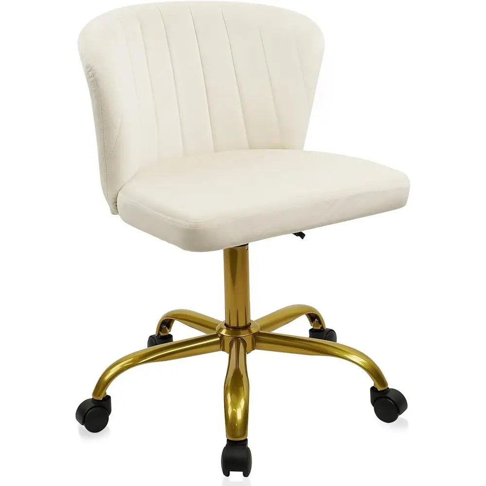 

Home Oice Desk Chair Velvet Vanity Chairs Gold Base, Ergonomic Small Cute Chair Adjustable Height with Wheels Rolling ArmlChair