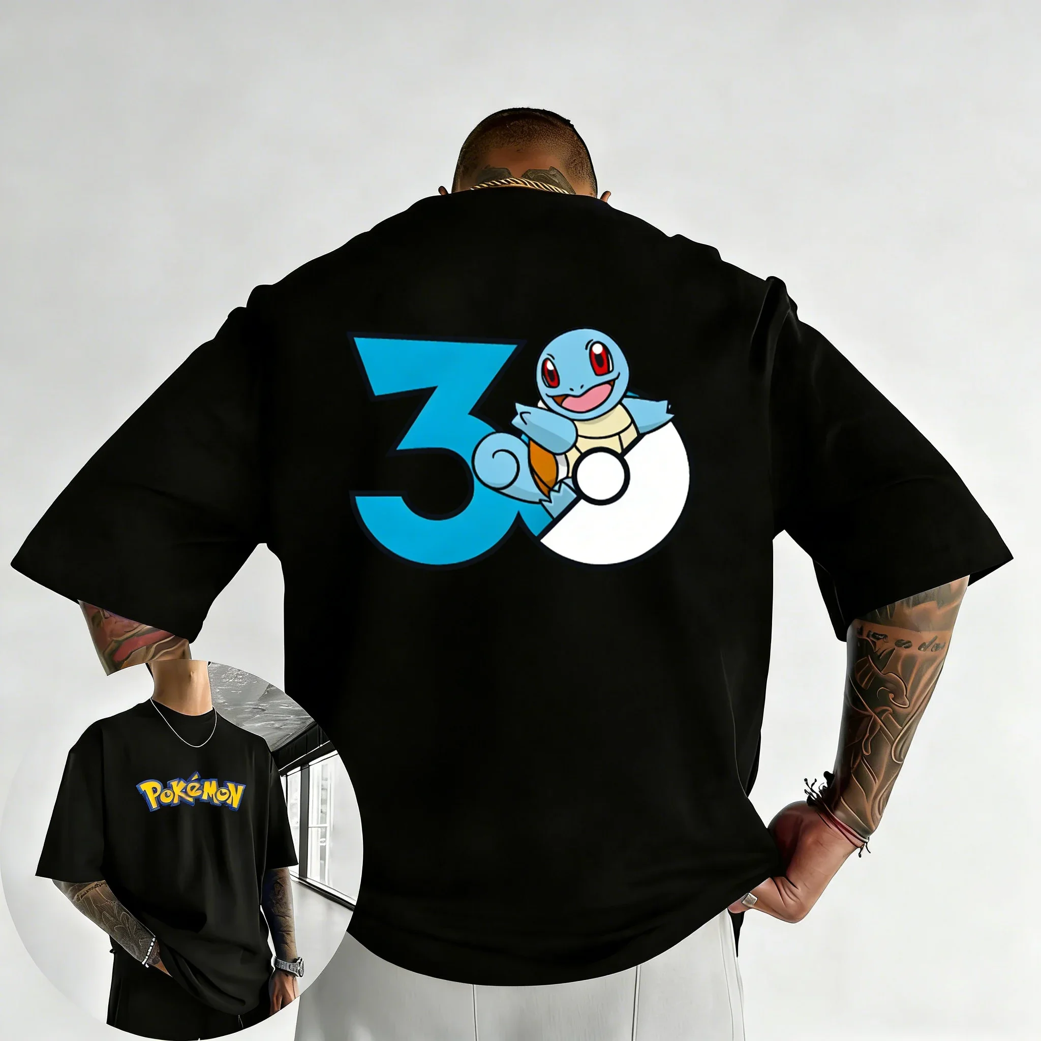 

Футболка с принтом Squirtle к 30-летию Pokémon 2026 года, летняя новинка, свободная повседневная футболка унисекс в стиле хип-хоп, модный топ с коротким рукавом