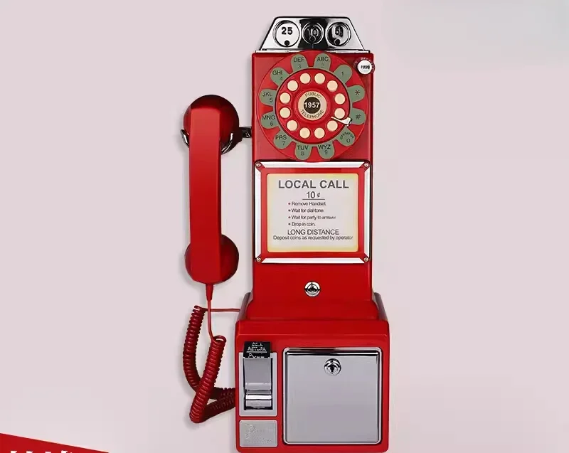 

American 1950s retro style coin phone old-fashioned antique buttons household wall-mounted desktop fixed landline