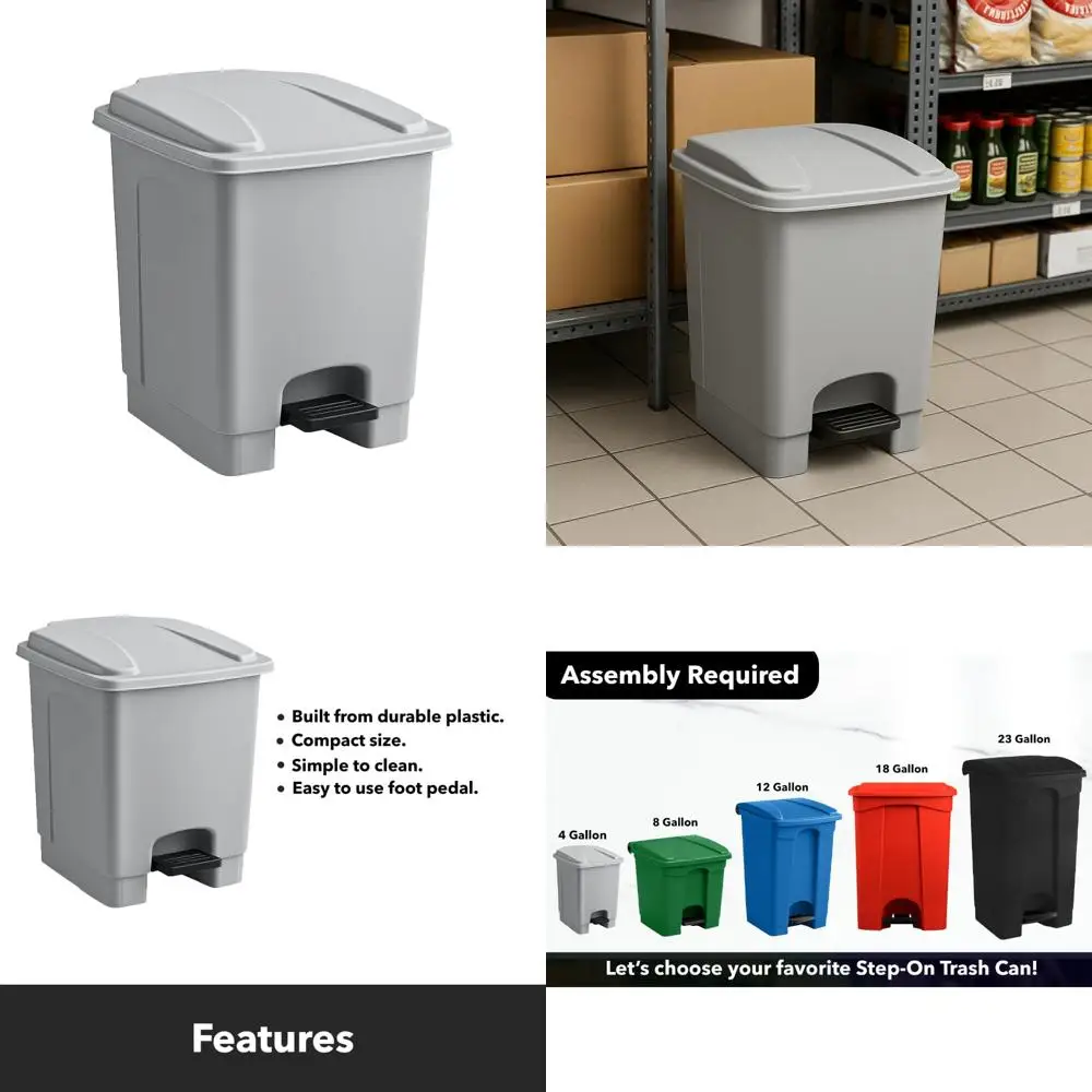 

hands-free step-on 4-gallon gray recyclable waste bin for commercial use