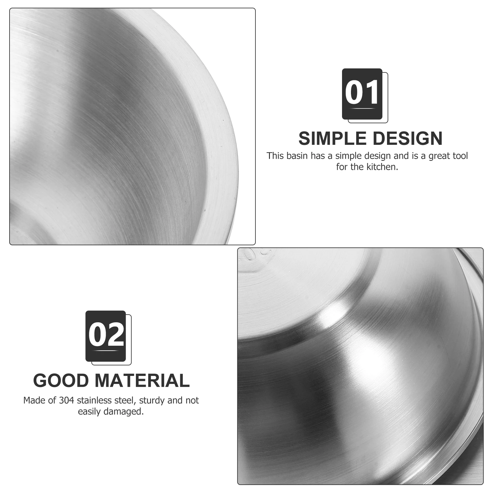 

Stainless Steel Soup Basin 304 Thickened Household Large Mixing Bowl 20cm 1350ml Metal Kitchen Bathroom Multi Functional