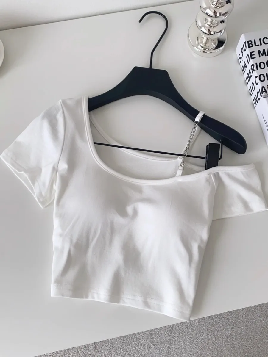 SsTss العصرية Ins خارج الكتف حزام تي شيرتات قصيرة الاكمام المرأة الصيف مبطن سليم Bodycon المحاصيل الأعلى شيك