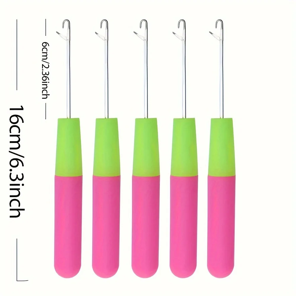 Plastic Handle Crochet Ganchos, Extensões de cabelo Agulha, Peruca Dreadlocks Africano, Ferramentas De Trança, Acessório Do Salão, Suprimentos Da Máquina, 5Pcs