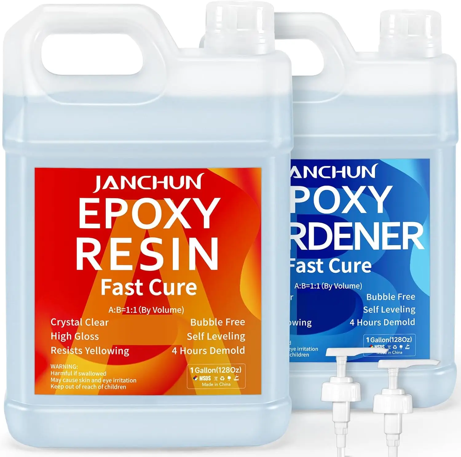 Janchun 2 Gallon Crystal Clear Epoxy Resin Kit For River Tables, Art Casting, Diy, Fast Curing, Self-Leveling, Low Odor, High