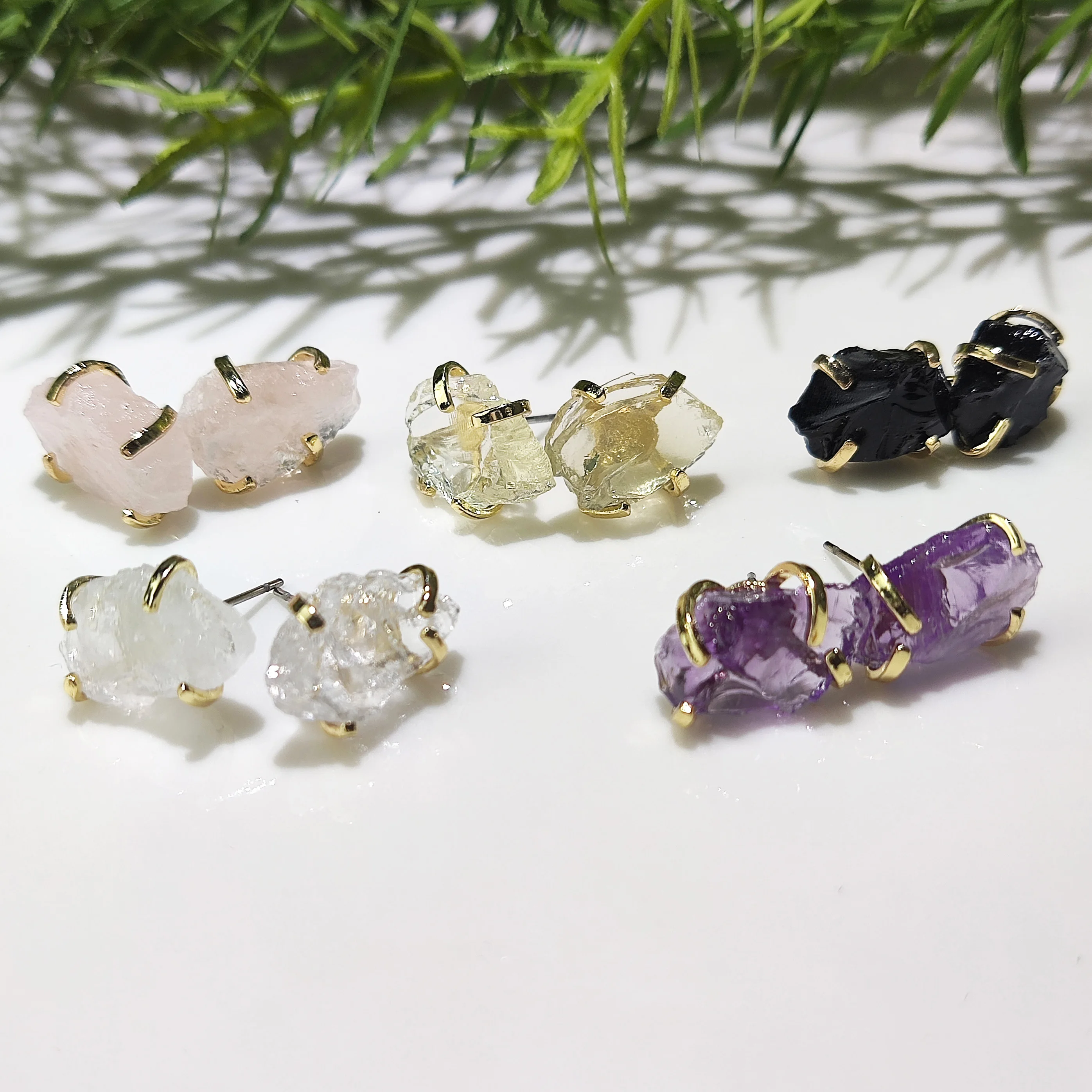 Raw Crystal Stud Earring, Gemstone Earrings, Rough Crystal Jewelry, Boho Jewelry, Raw Gemstones Gift for Her