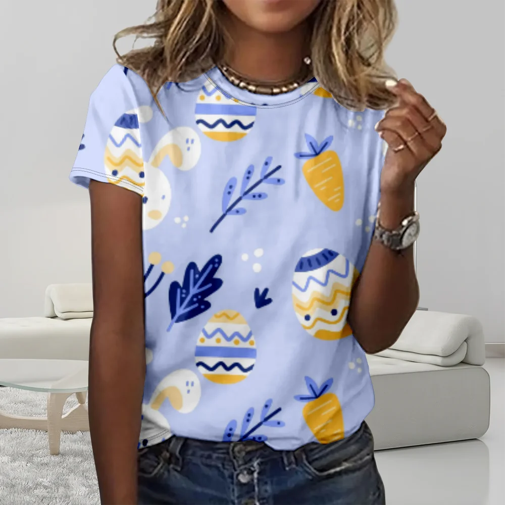 Summer Easter Egg Print T Shirt Fashion Womens Short Sleeve Streetwear Beach Tops Harujuku Tee Oversize Clothes Cute Soft Blusa