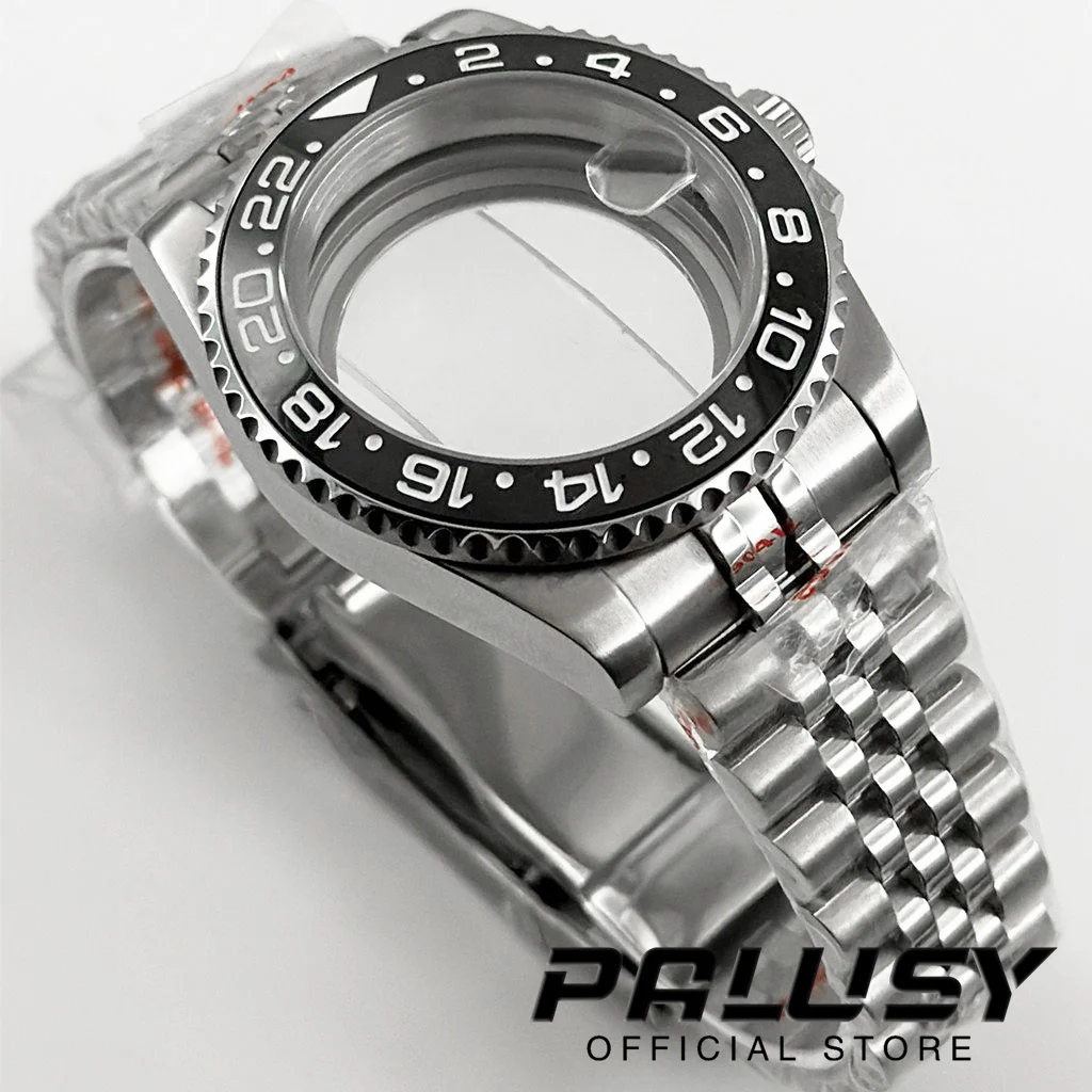 40mm sub caixa de relógio preto gmt moldura creme cristal safira para nh34 nh35 nh36 nh38 nh70 nh72 eta2824 movimento nh35 peças
