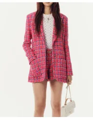 2024 Spring High Quality Women's Pantsuits Elegant Plaid Tweed Coat + Shorts  C905