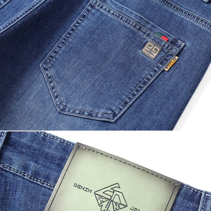Versátil fino ajuste respirável calças 2025 homens primavera verão estilo básico impressão jeans masculino elasticidade solta calças jeans retas