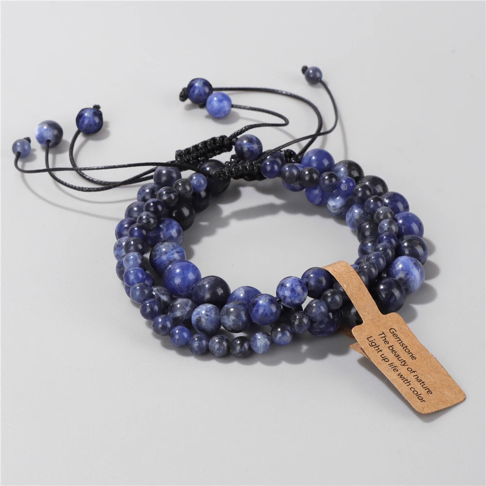 3pcs/set Beaded Bracelet Handmade 4 6 8mm Natural Stone Agates Tiger Eye Amazonite Beads Bracelets Men Women Healing Jewelry