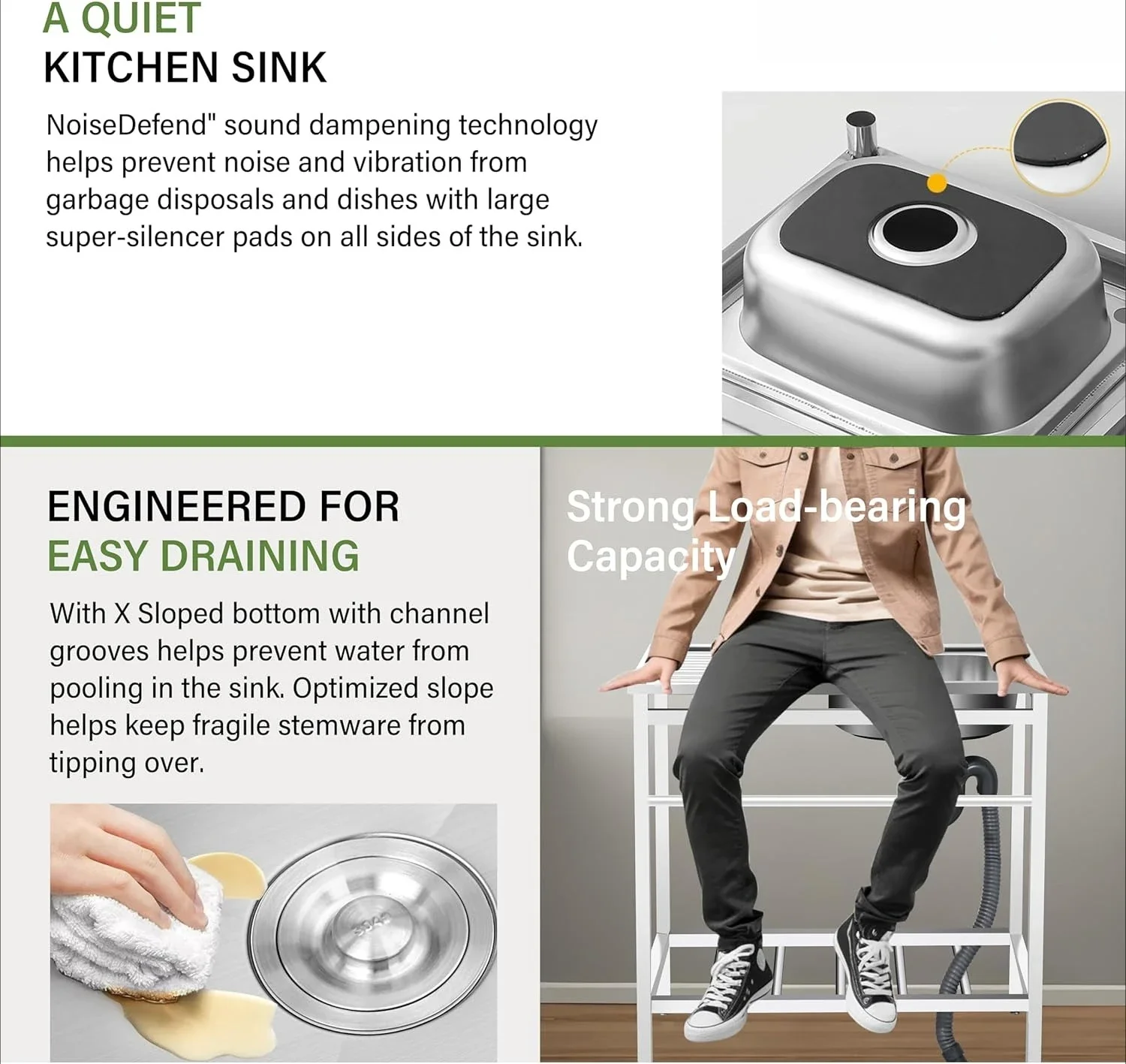 [وصول جديد، شحن مجاني! ] حوض مطبخ قائم بذاته مع منضدة عمل، حوض أدوات من الفولاذ المقاوم للصدأ مع مجموعة للأغراض التجارية، 29