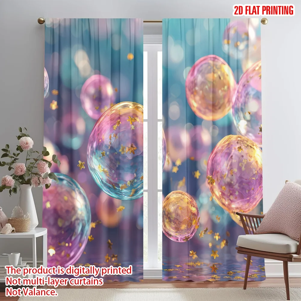 

2D flat printing 2pcs Party Curtains Colorful Floating Bubbles Digital Printed Polyester Drapes Party Decorations Use for All