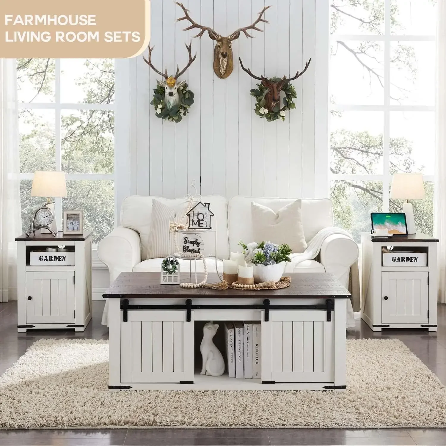 48" Lift Top Coffee Table, Farmhouse Cocktai with Sliding Groove Barn Door, Rustic Wood Center Table , White