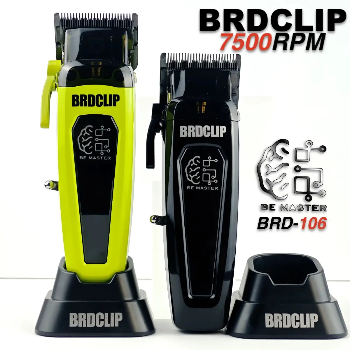 Máquina de cortar cabelo elétrica profissional BRDCLIP BRD 106 Aparador de cabelo para homem 7500 RPM com base Máquina de barbeiro com lâmina DLC com 5 ajustadas