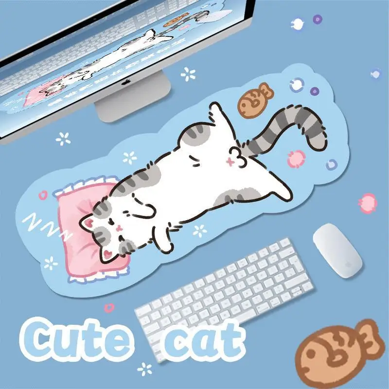 XXL Cute Furry Mouse Pad Kawaii Kitty Cats Mouse Mat 70x30cm Gamer Desk Carpet Anime Mousepad Gaming Accessories Play Mats