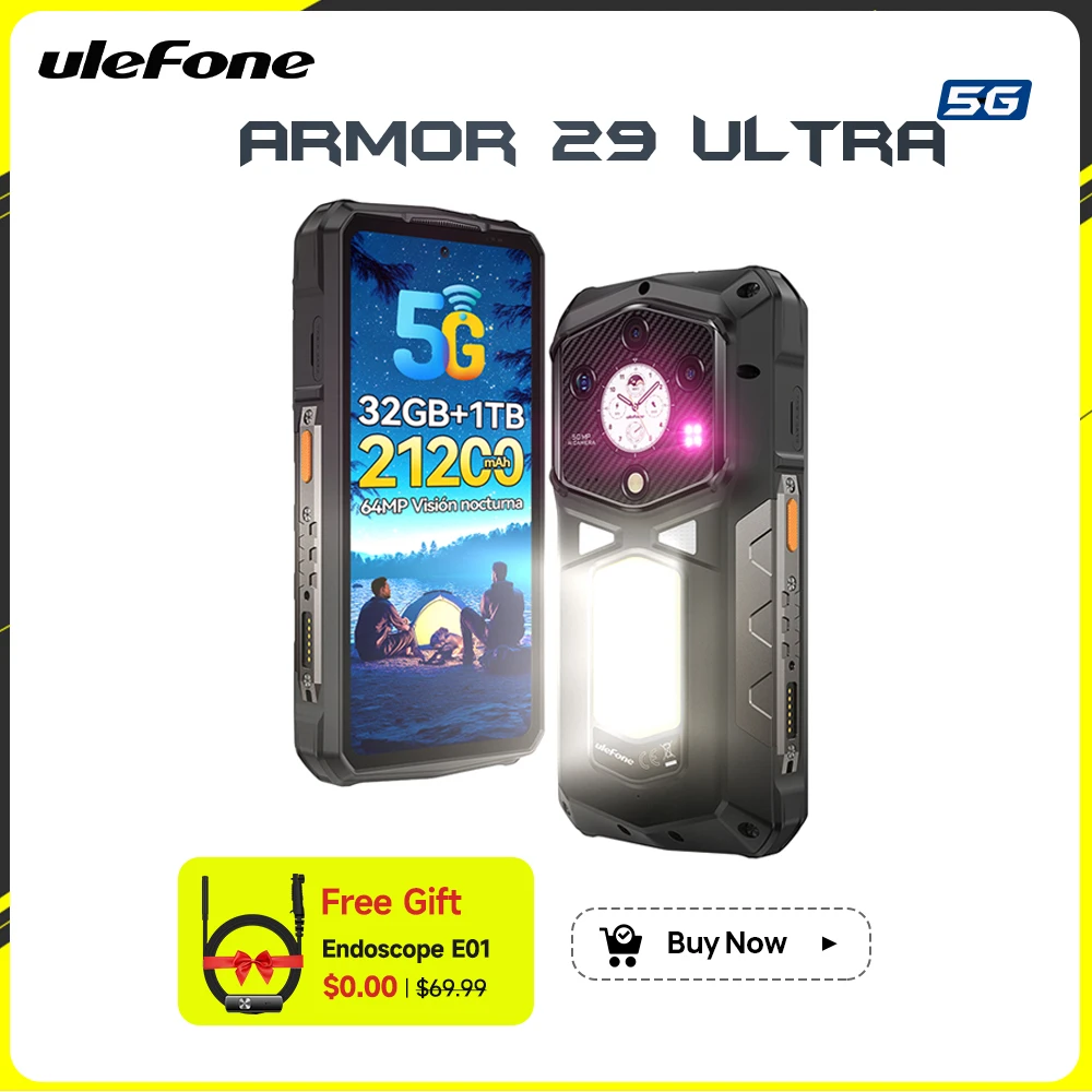 Ulefone Armor 29 Ultra 5G AI Rugged Phone Dimensity 9300+ Smartphone 21200mAh 120W Android 15 1TB ROM Dual Screen 64MP Night Cam