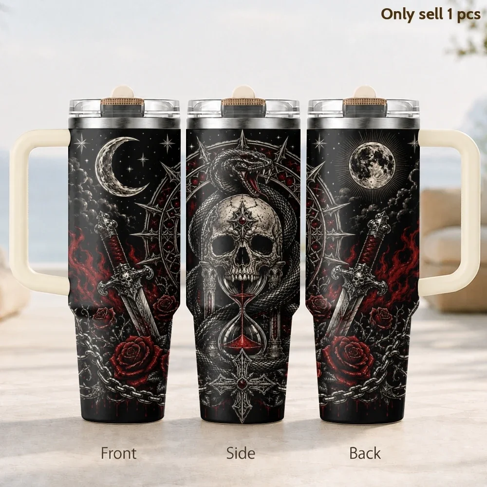 

Gothic Skull & Snake Tattoo Vacuum Flasks 40oz 3rd Gen Vacuum Insulated Stainless Steel Tumbler Cup With Handle Straw Lid