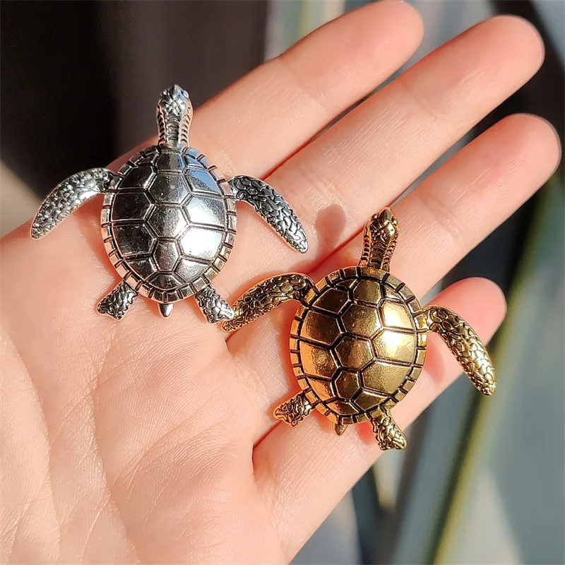 Fashionable Turtle Gold Silver Brooch Animal Water Diamond Drip Oil Vintage Men's and Women's Clothing Brooch Party Jewelry Gift