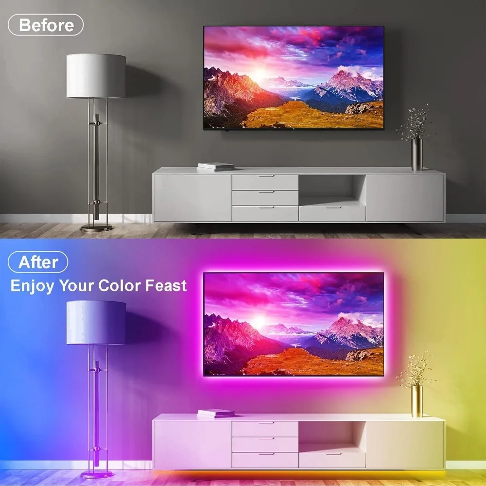 Retroiluminação LED de TV PSTAR, luz de fundo RGB de sincronização de música de 9,84 pés com controle remoto e por aplicativo, alimentado por USB para TVs de 32-45 polegadas, computador, quarto