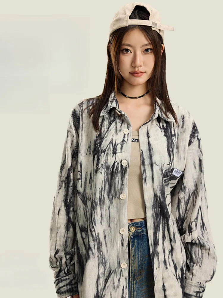 

Ретро-куртка в американском стиле с эффектом окрашивания, мужская, высококачественная, для пар, весенняя, из вельвета, модная, свободного кроя, с длинными рукавами, на пуговицах