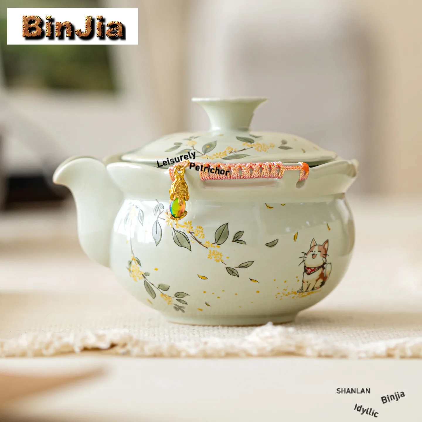 Tetera de agarre de mano para gatito Osmanthus pintada a mano, tetera de té estética, tetera para remojo de té con colador, juego de té artesanal, 150ml