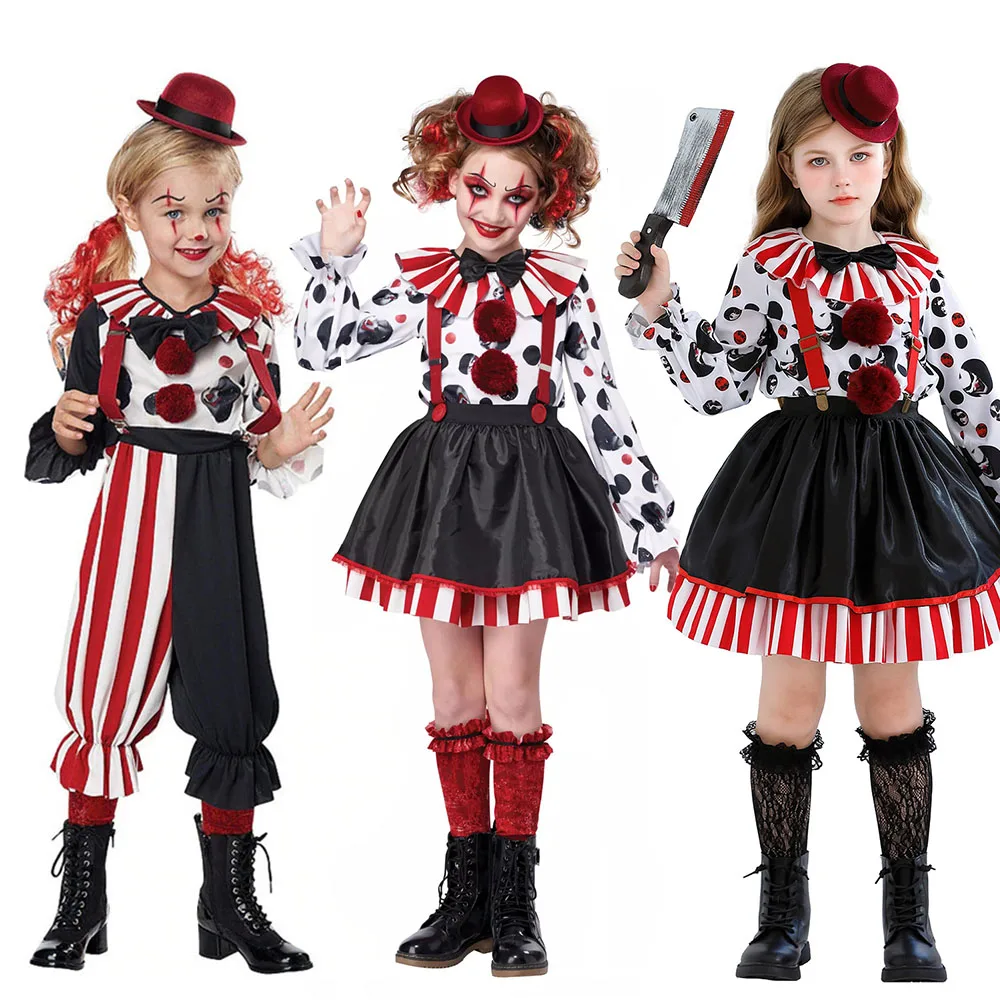 Girl Harlequin Clown Costume, Illusionist Glamorous Attire Evil Lolita Roleplay Dress Jester Carnival Party Fancy Outfit