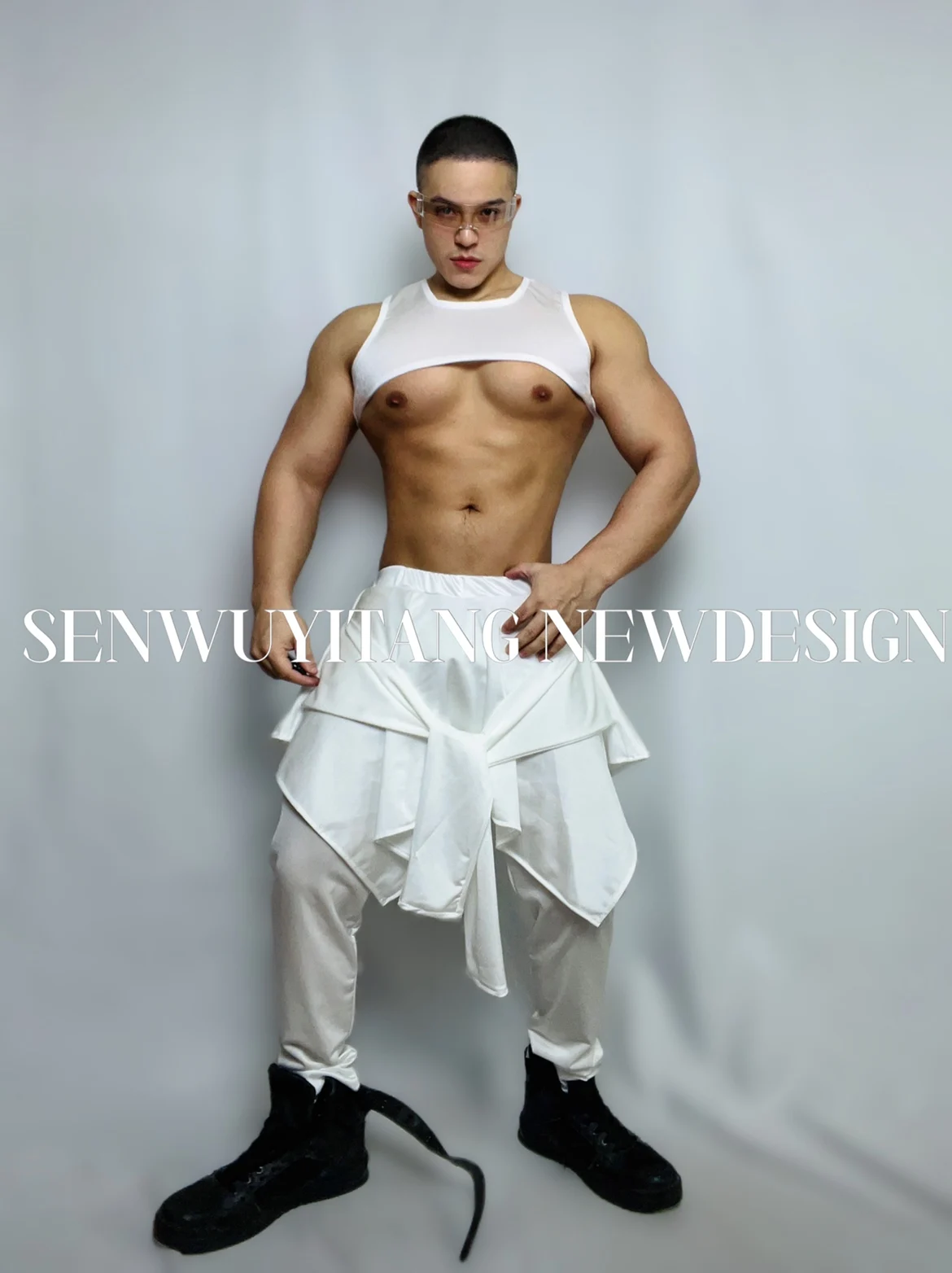 2025 영국 재즈 댄스 세트 바 DJ 무대 패션 공연 드레스 화이트 파티 남녀 힙합 의류 yj687