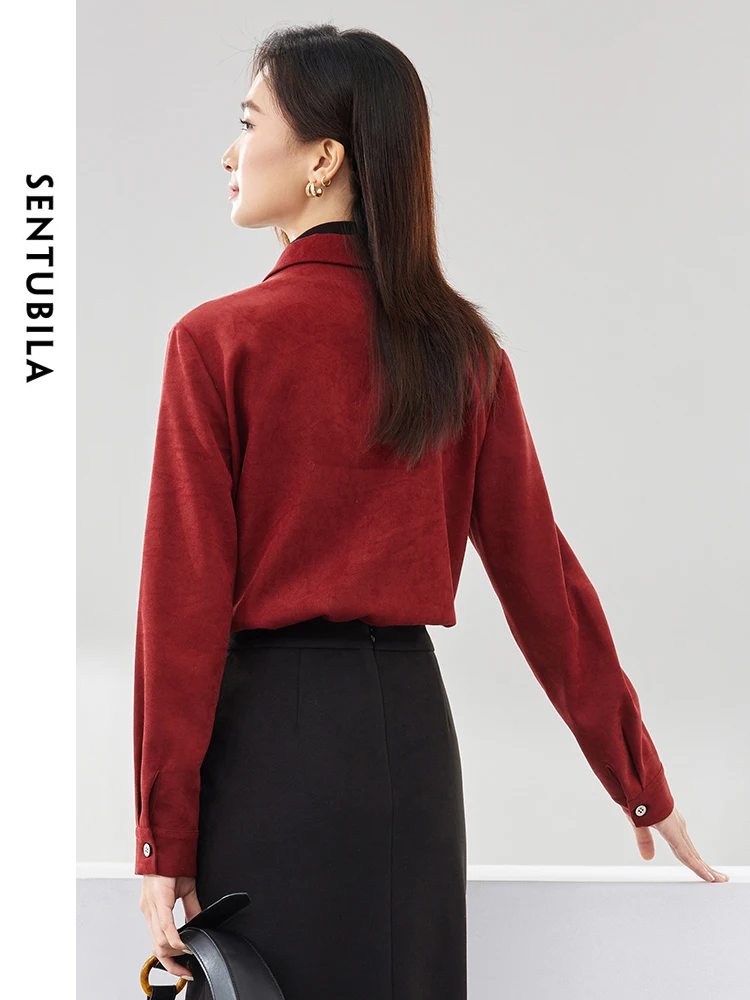 SENTUBILA Pullover Fake 2 Piece Women's Shirts Women's Long Sleeve Tops 2024 Spring Half High Collar Casual Blouse 134C52604