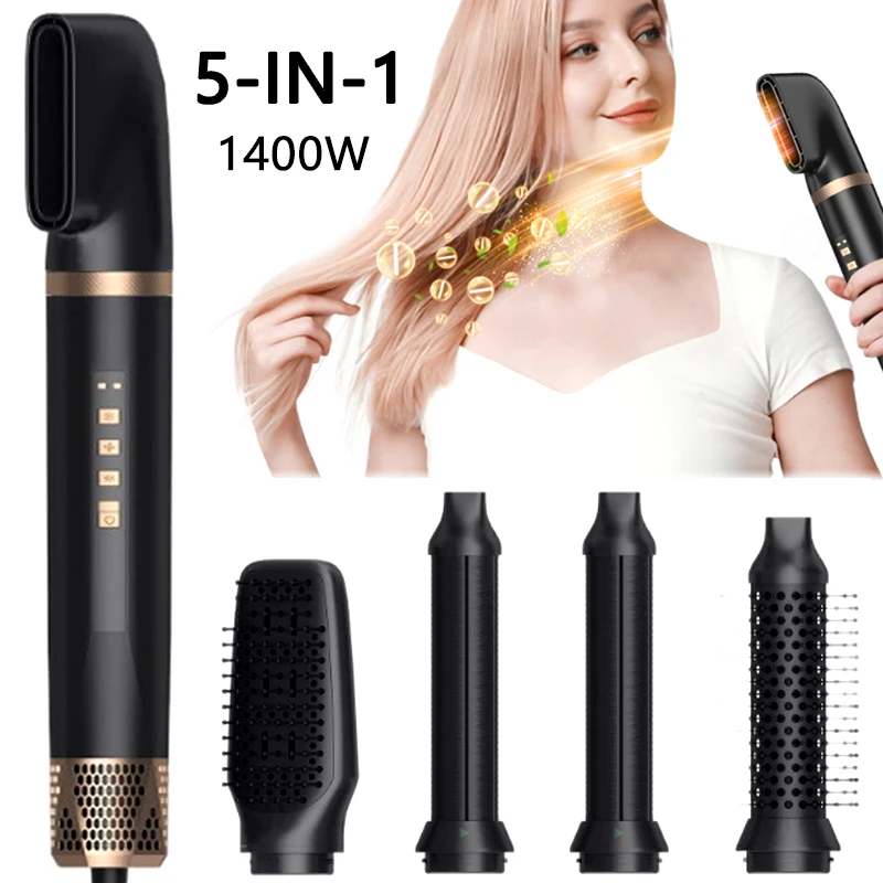5-in-1 Electric Hair Dryer Hot Air Brush Multi-function Air Styling Comb Automatic Curling Wand 1400W Hair Dryer Hair Care Kit