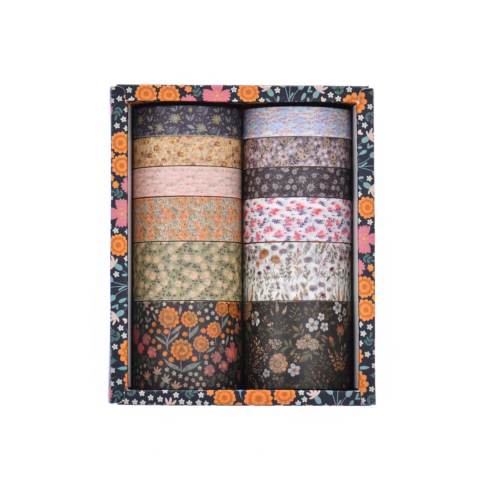 Moshang Flower Blossom Series Hand Account Washi Tape, Gift Box Set, DIY Retro Tape, Plant Decorative Tape, 12Pcs, Box