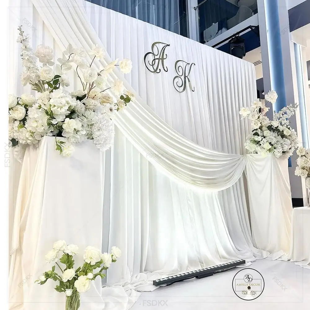 

Wedding Events Backdrop Curtain Double Layered Ice Silk Cloth 3*3m Stage Backdrop Drapes