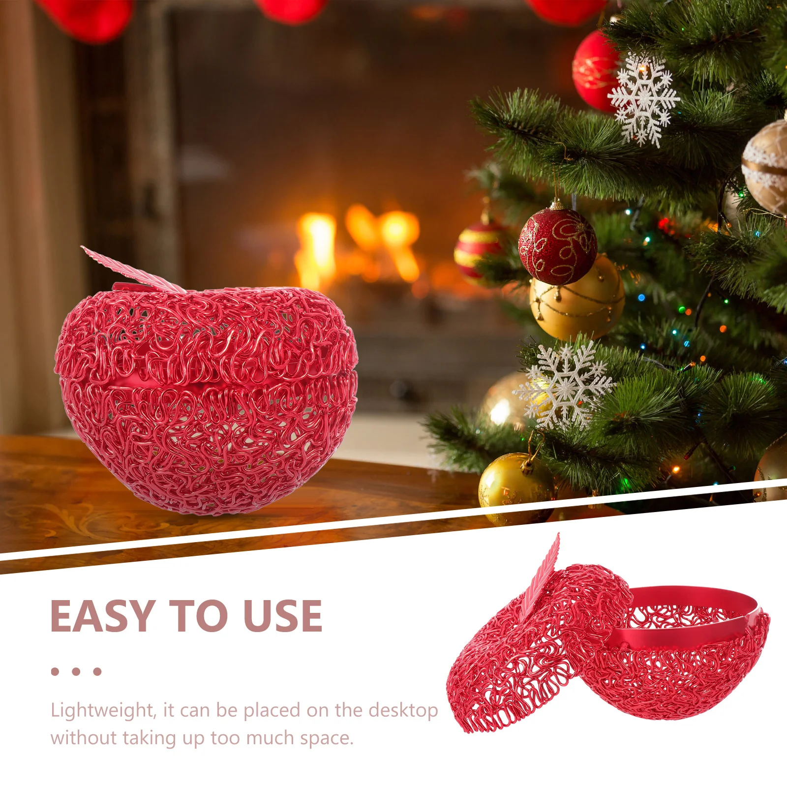 

1pc Aluminum Wire Apple Shaped Hollowed Out Storage Box For Candy Cookies Dried Fruit Desktop Organizer Christmas Gift Jar