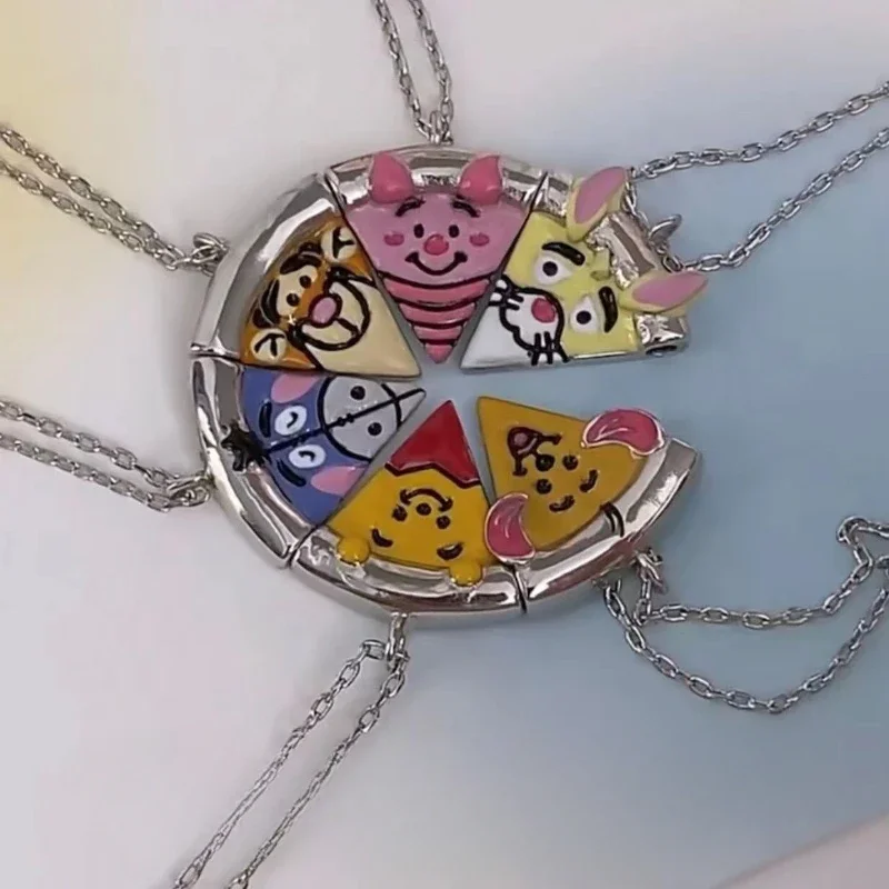 Disney Pendant Necklaces Piglet Tigger Pooh Bear Chain Pizza Necklace Cartoon Figure Choker Necklaces Kids Birthday Party Gifts