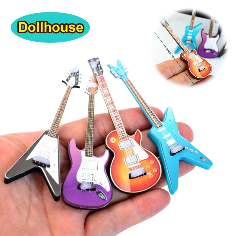 1Pcs 1/12 Dollhouse Guitar Toys Dollhouse Musical Instrument Model Dolls House Decoration Accessories