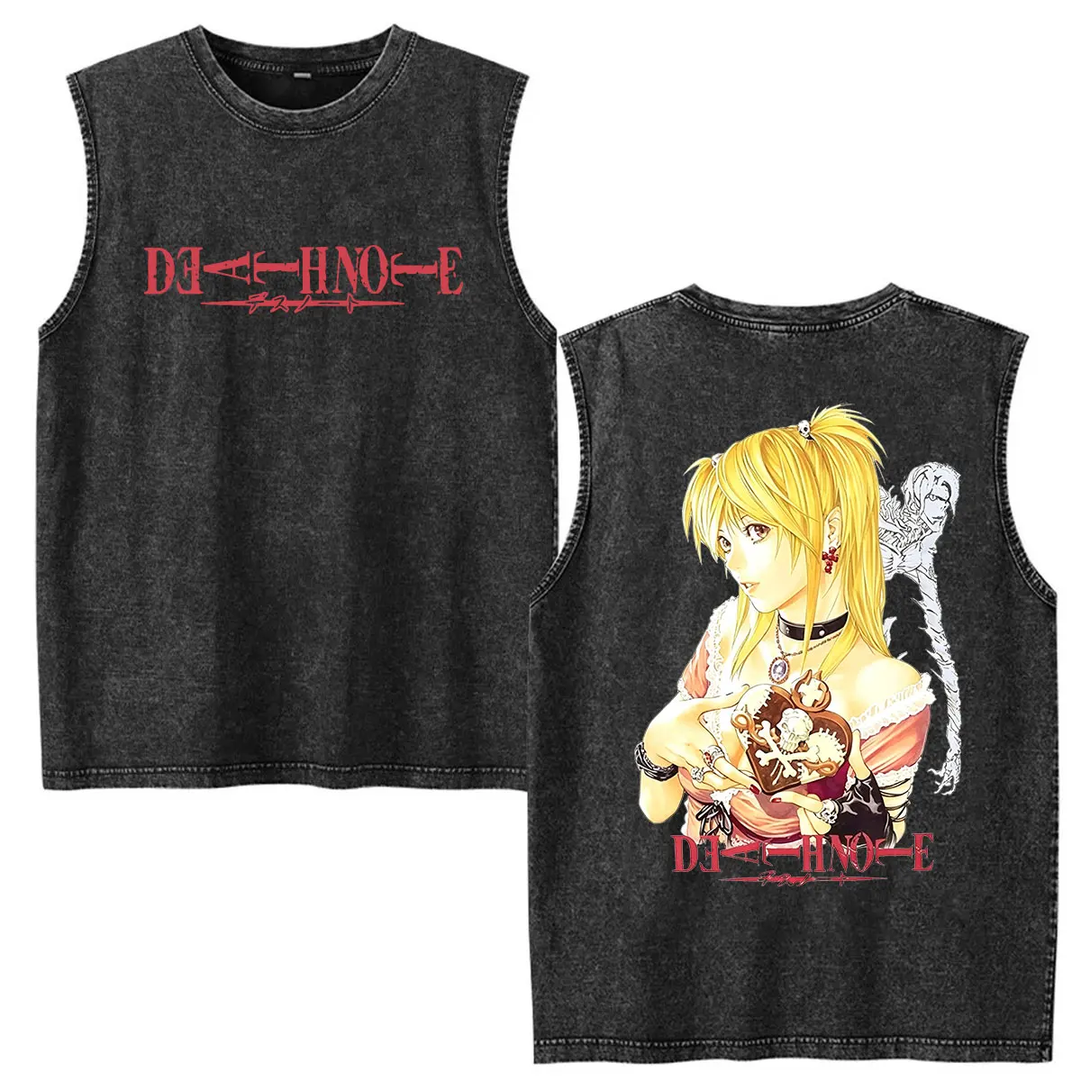 New Anime Death Note Yagami Light Vintage Washed Vest T Shirts Men's Gothic Fashion Oversized Short Sleeve T-shirt Man Tank Top
