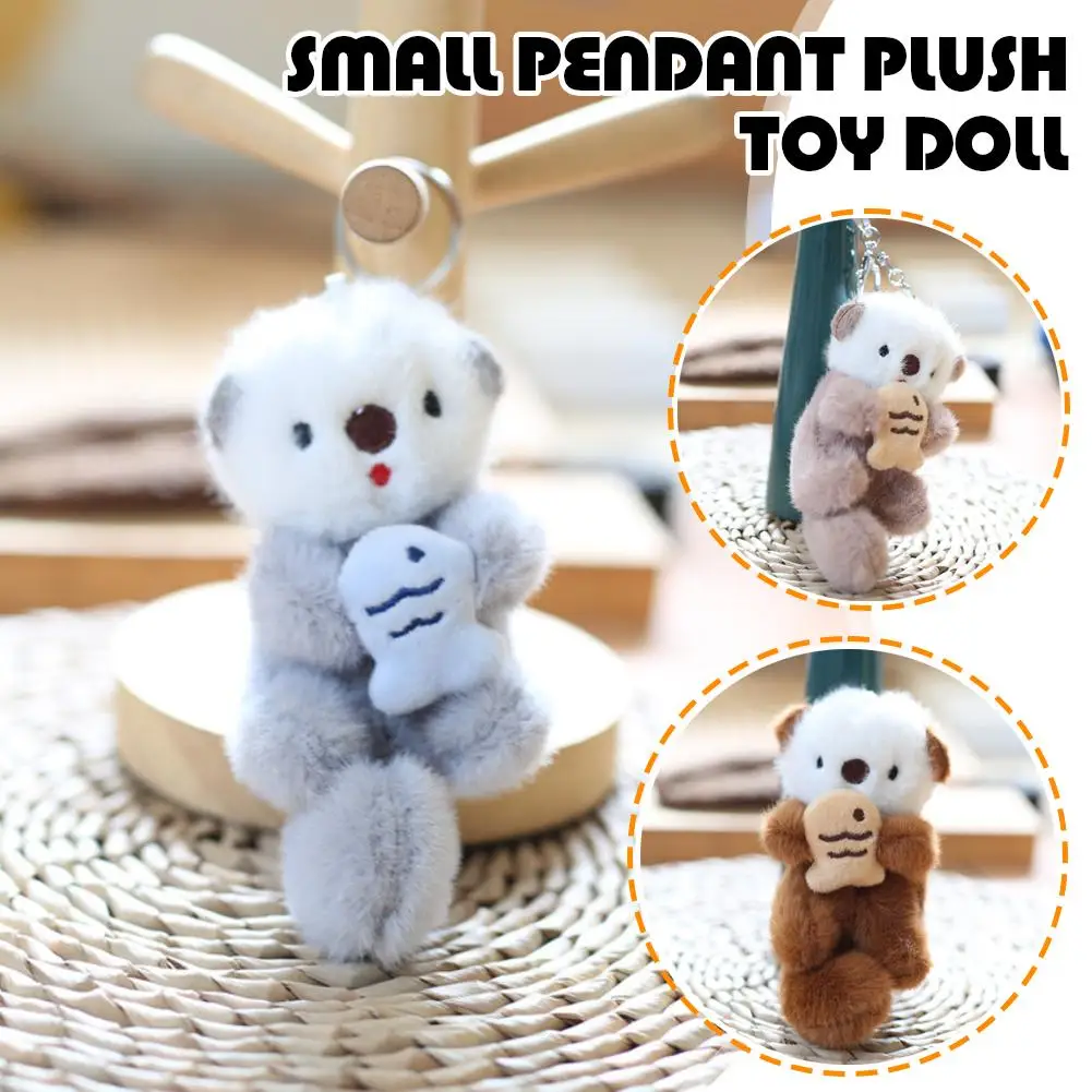 15cm Cute Little Otter Holding Fish Plush Pendant Keychain Kawaii Toy Coup Otter Soft Decoration Cartoon Schoolbag Plush Pe Y8U0