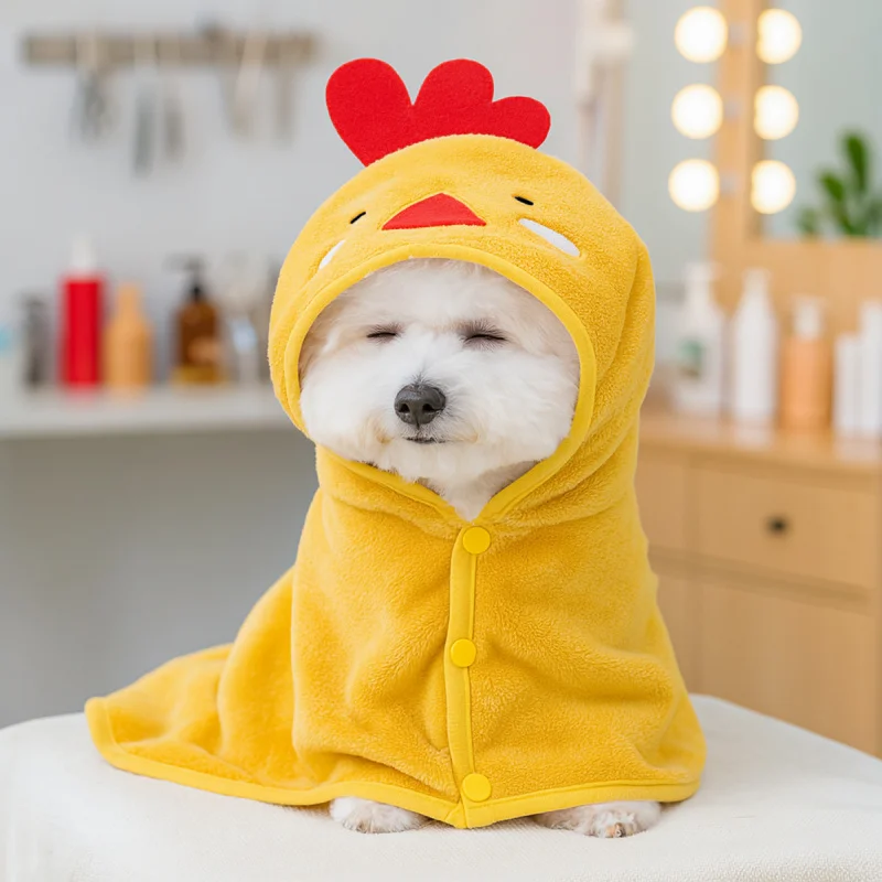 

Pet Dog Cat Towel Cute Cartoon Hooded Bath Robe Autumn Winter Warm, Small Puppy Comfortable Cozy Drying Clothes