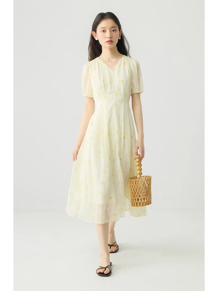 ZIQIAO French Style Floral Chiffon Summer Long Dress For Women 2024 Summer New Versatile Casual Long Female Dress 24ZQ92241