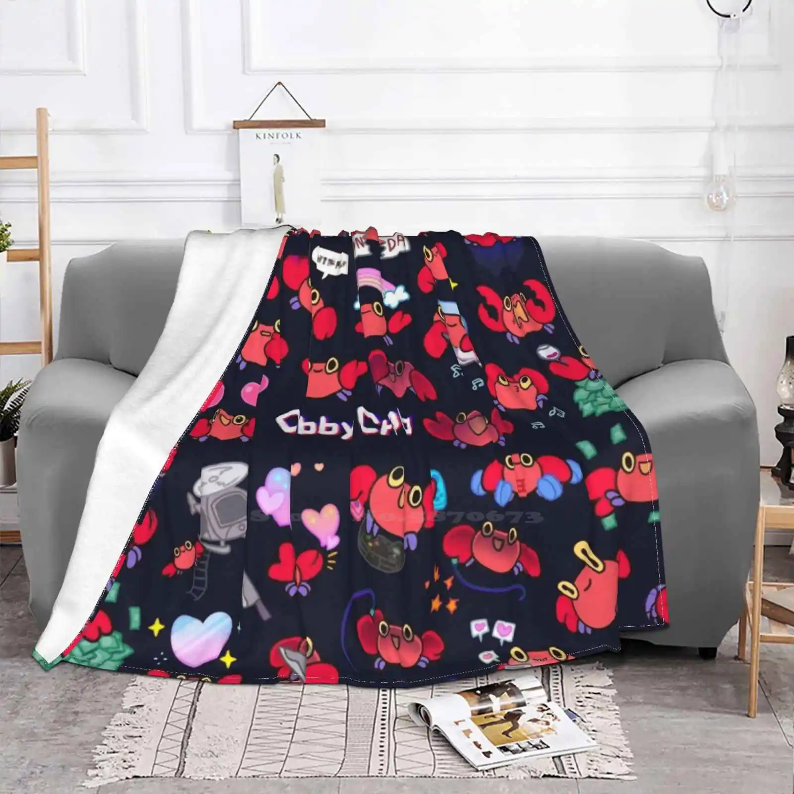 Crabby Crab-Pattern Fashion Soft Warm Flannel Blanket Crabby Pikaole Crustacean Animal Cute Kawaii Fun Knife Villian Bad Guy