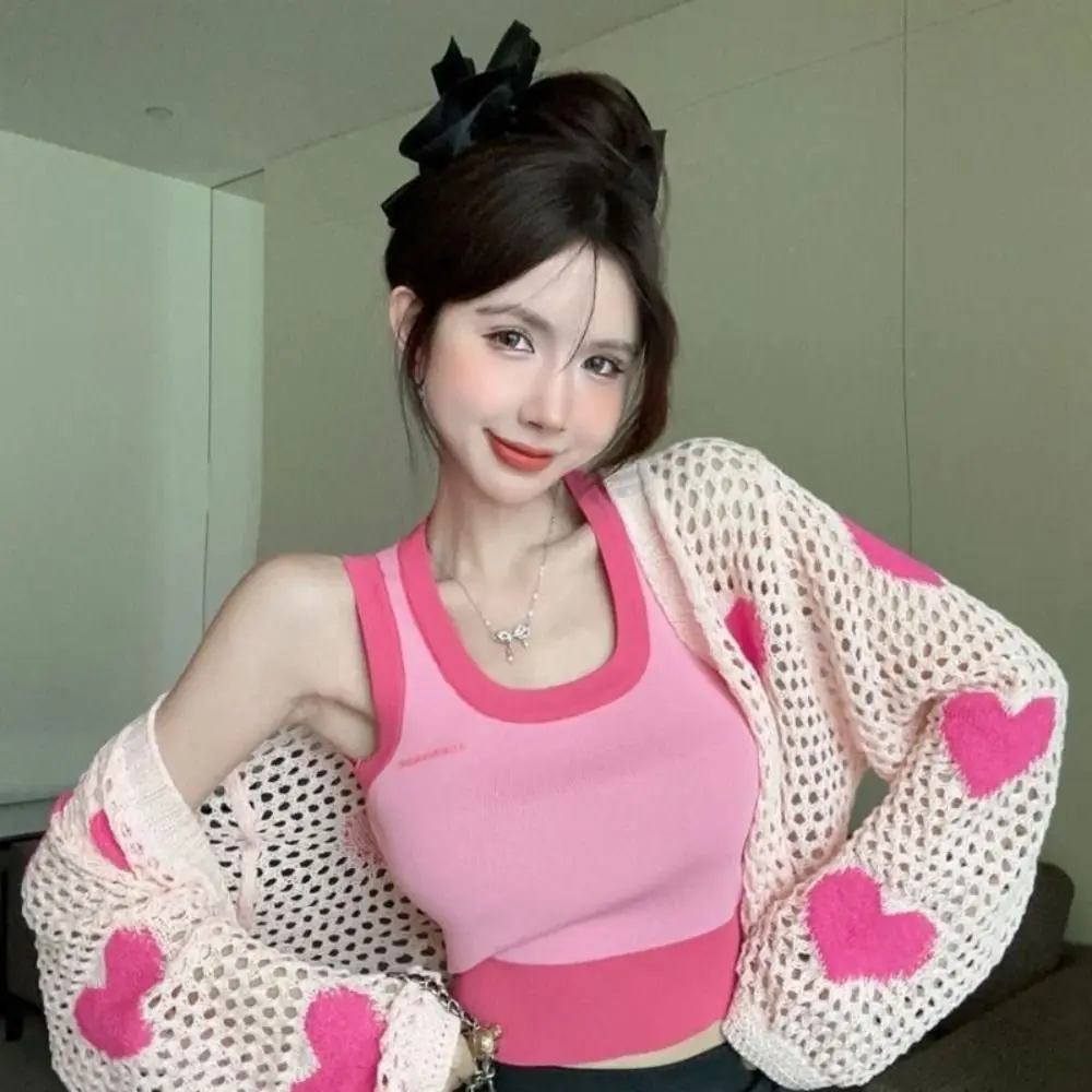 Fashion Hollow Out Knitted Cardigan Long-Sleeved Love Embroidery Sun-Proof Tops Versatile Use Thin Knitted Sweater Women