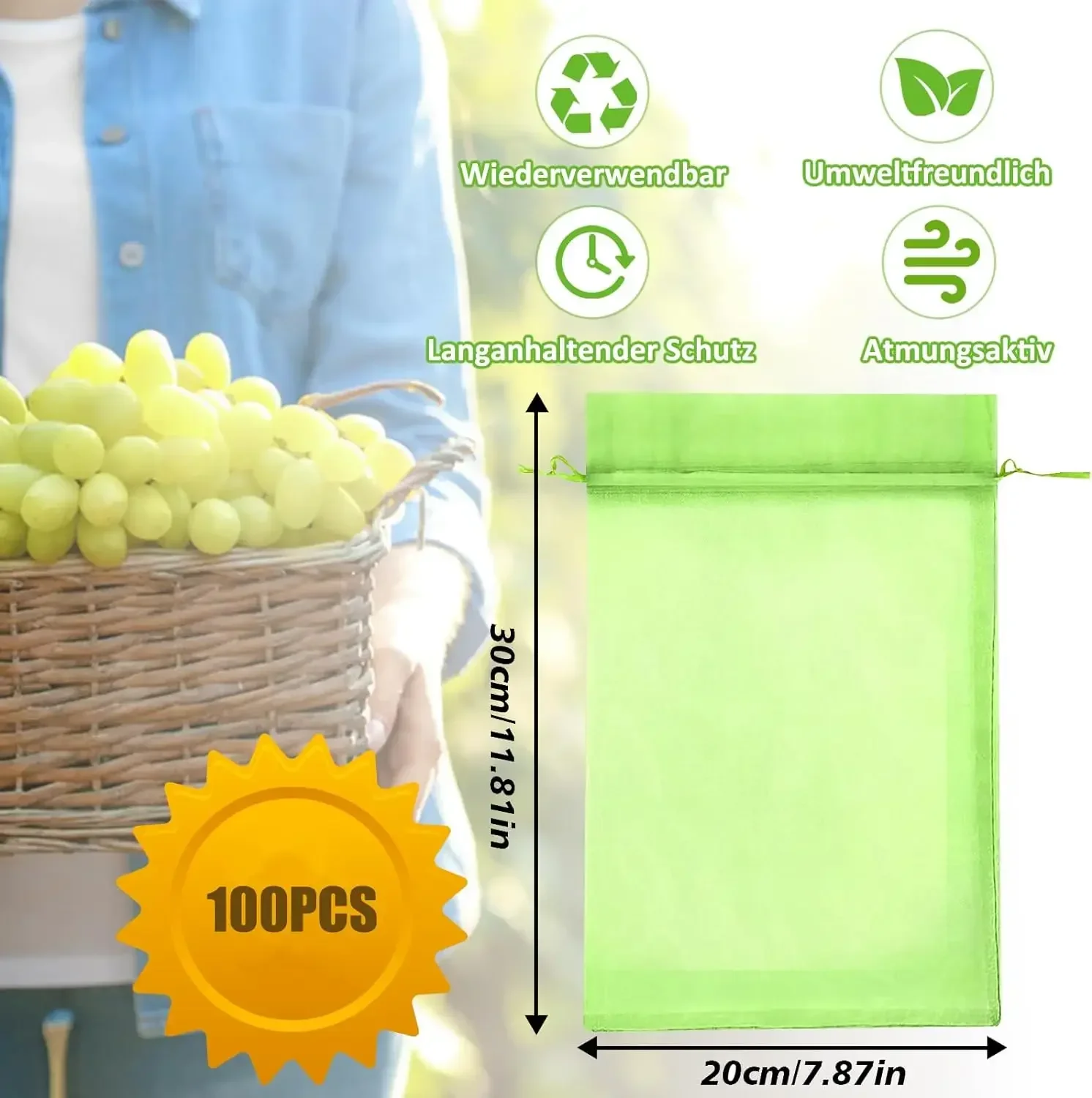 100pcs Grape Protection Bags with Drawstring Fruit Protection Mesh Bag Protective Pouches To Protect Plants From Birds