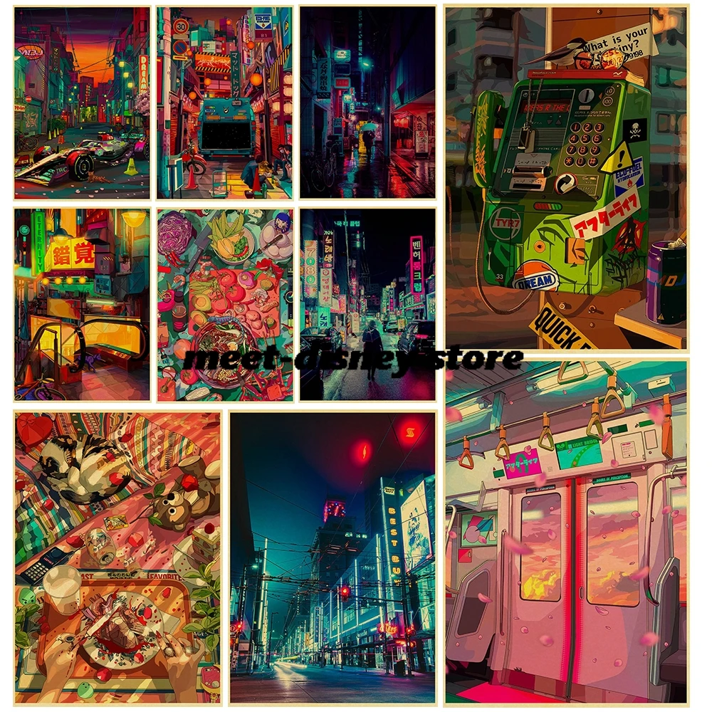 Night Neon City Street Print Posters Decoration Chambre Living Modern Skateboard Art Picture Aesthetic Bar Decor Coffee Posters
