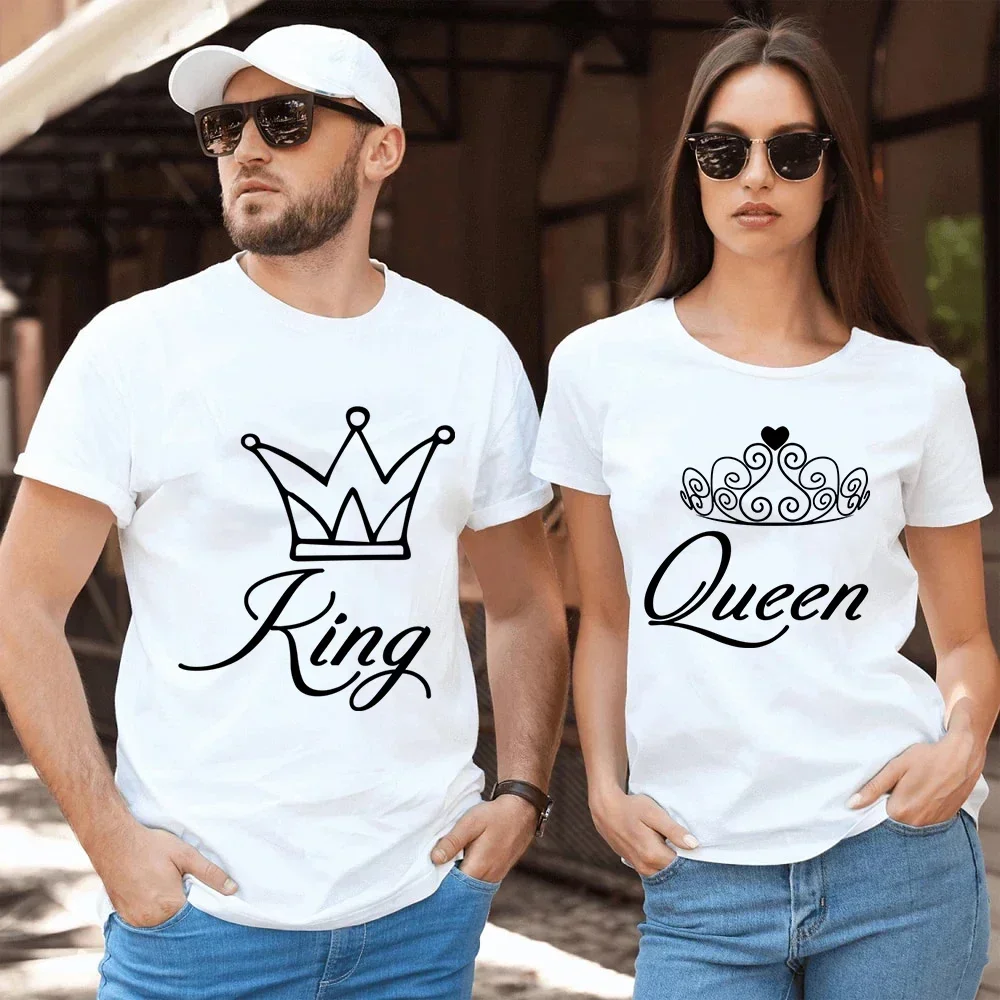 Couple T Shirts for Lovers Simple King and Queen Crown T Shirt Oversized Streetwear Tshirt Matching Outfits for Couples