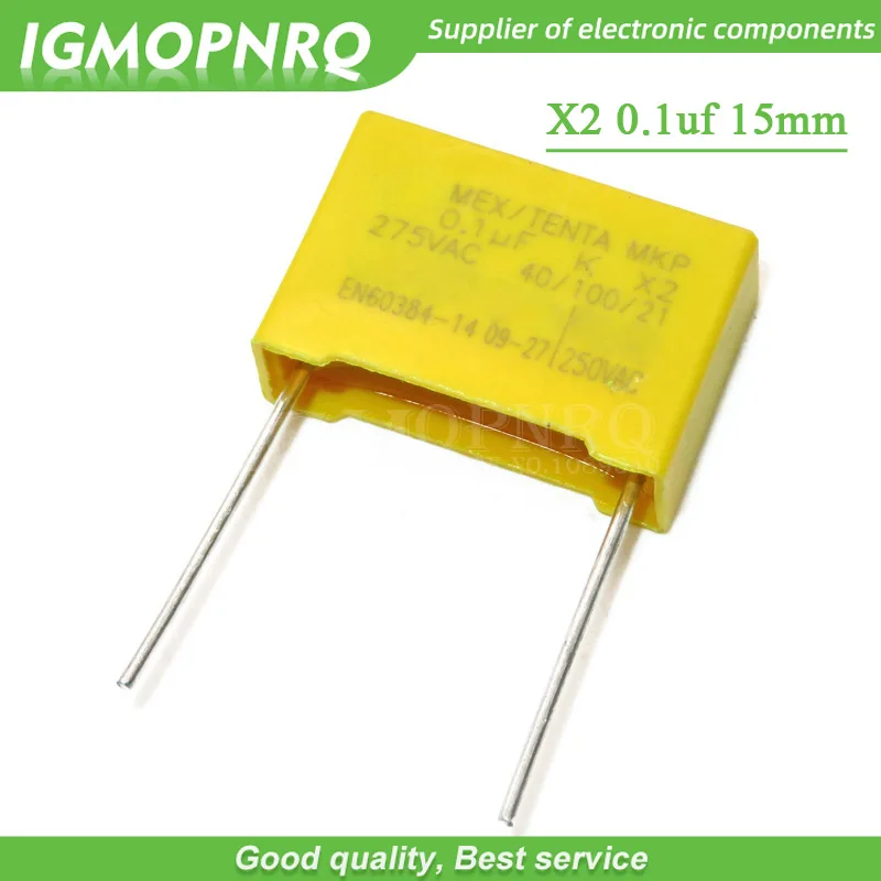 20pcs 100nF capacitor X2 capacitor 275VAC Pitch 15mm X2 Polypropylene film capacitor 275V 0.1uF