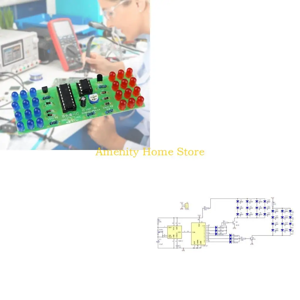 F26C DC9-12V Electronic Flashing Lights Red Blue Double Color Soldering Practice